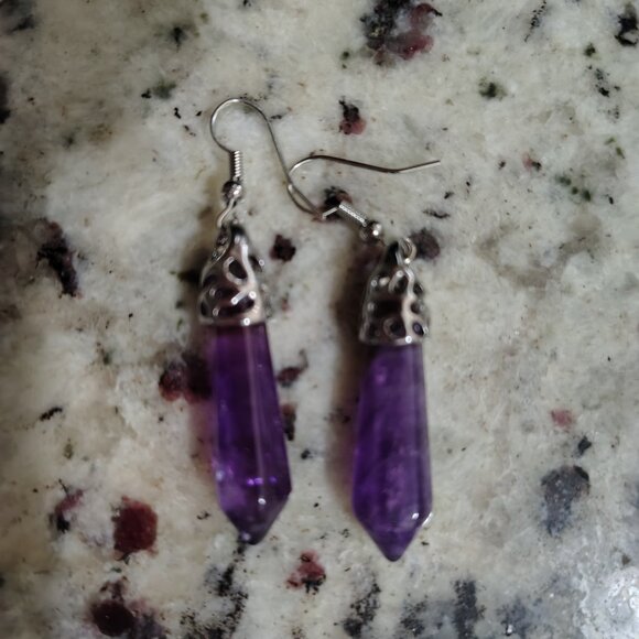 Amethyst Glass Earrings - Picture 5 of 6